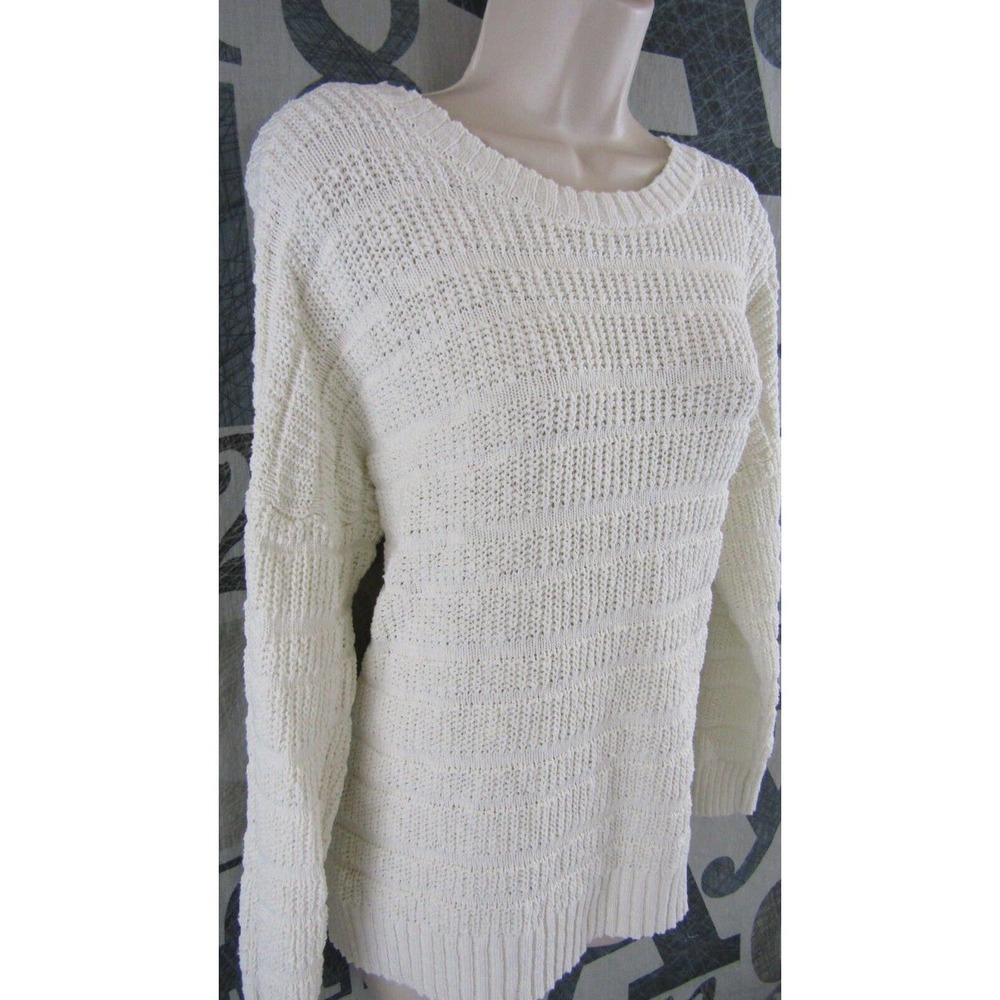 Marled Reunited Clothing Shirttail Ivory Knit Cotton Sweater Women XL Slit Hem